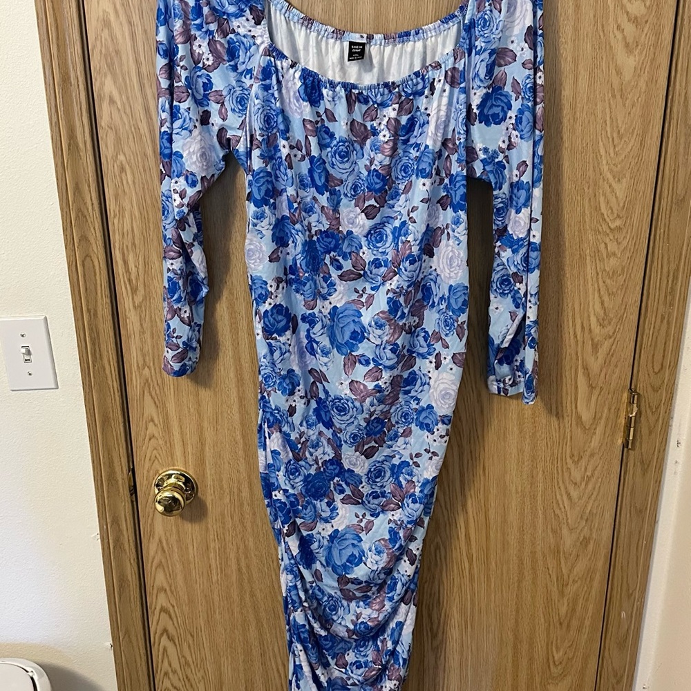 SHEIN Blue Floral Long Sleeve Dress